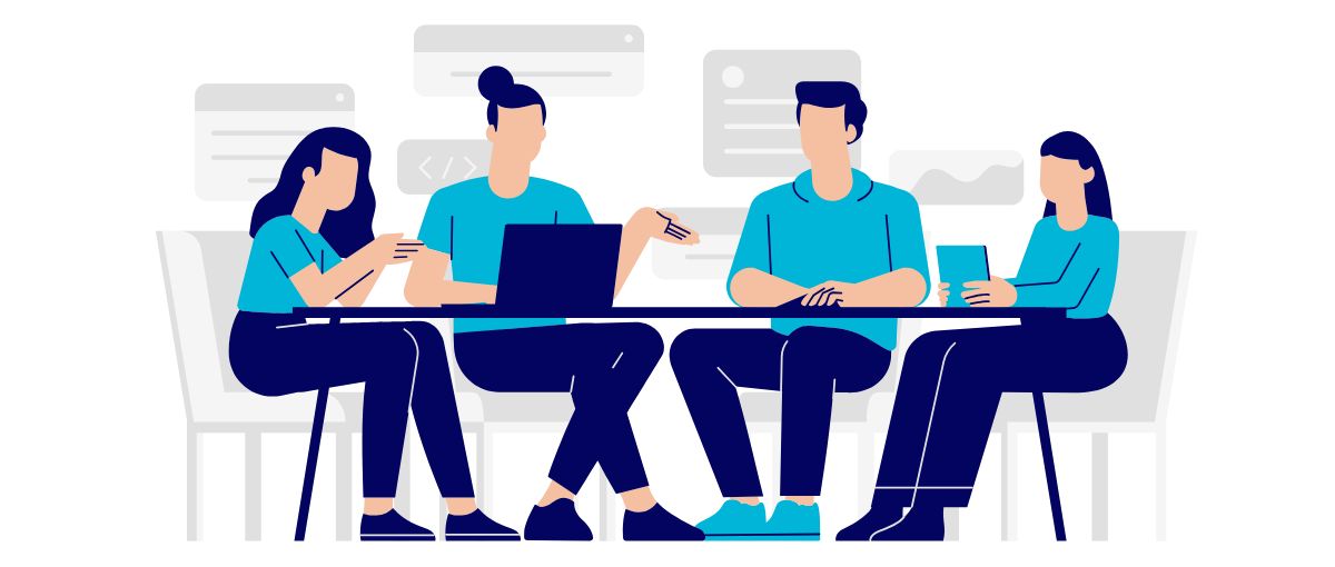 illustrative team sitting together portraying team engagement